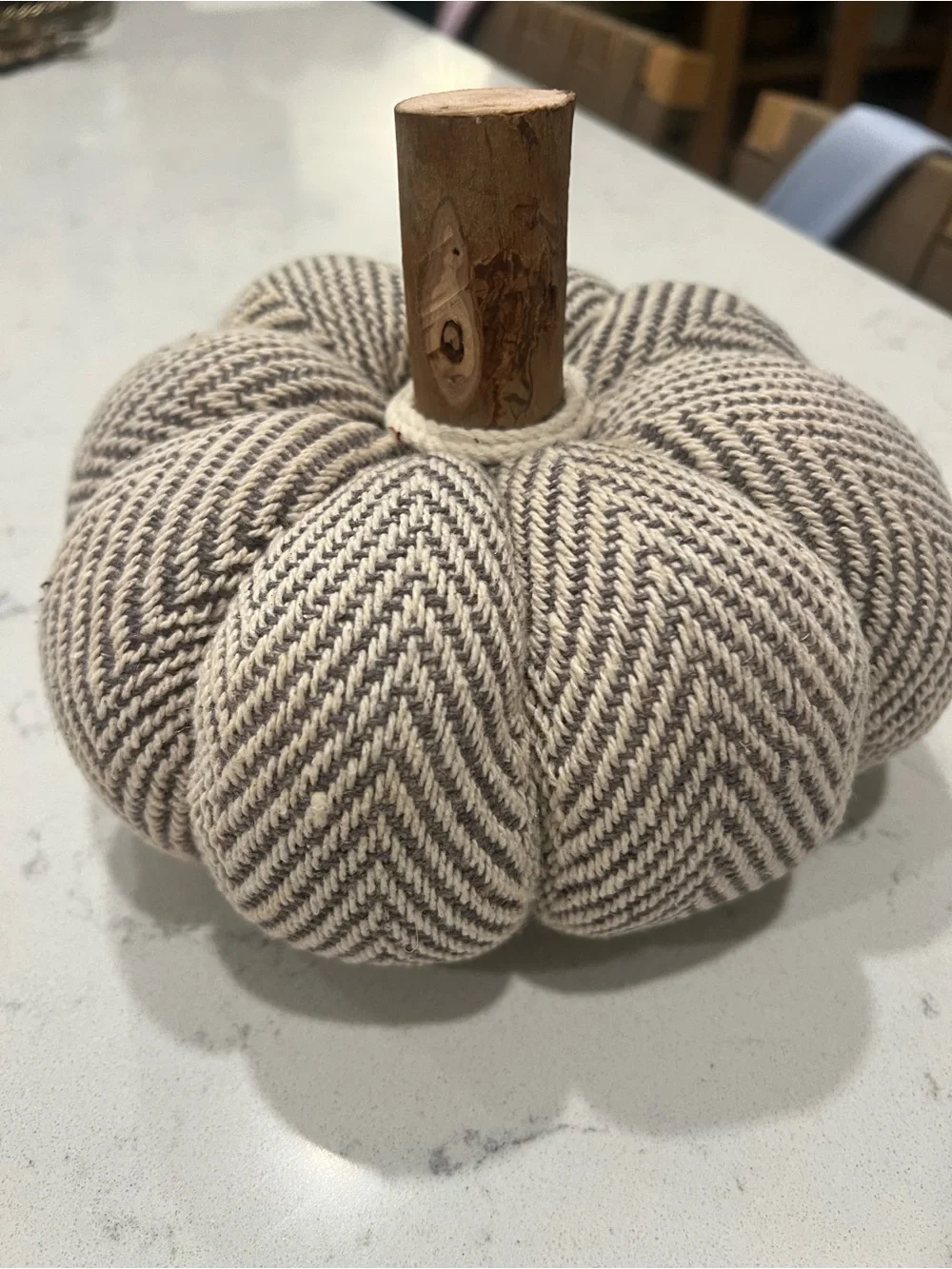 Neutral Knit Pumpkin with wooden stem